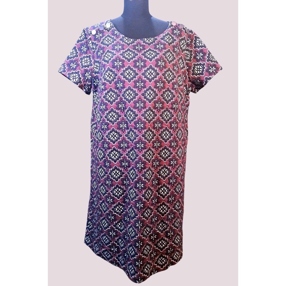 Loft Plus Womens 18 Burgundy Geometric Medallion Jacquard‎ Shift Dress NWT